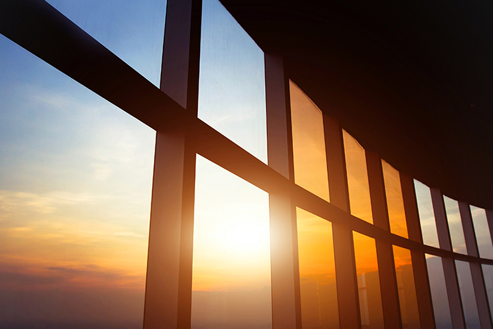 zone-cognizant Panoramic window in an office