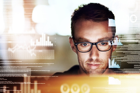 man watching different forms of data streaming together