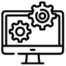 Icon - Bildschirm mit zwei Zahnrädern Icon - Bildschirm mit zwei Zahnrädern