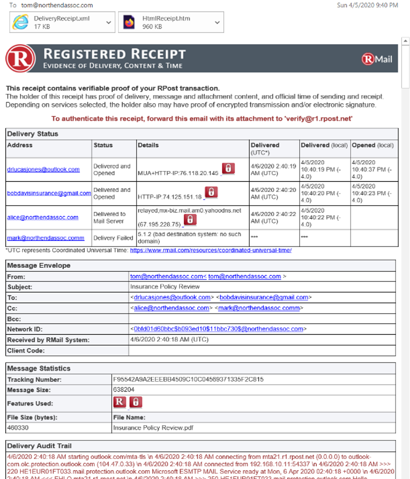 frama esecurity registered receipt
