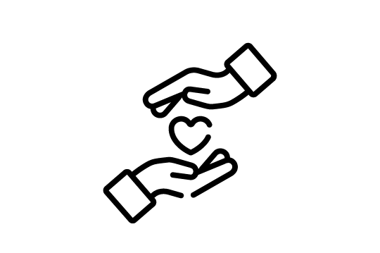 Icon showing two hands holding a heart Icon showing two hands holding a heart