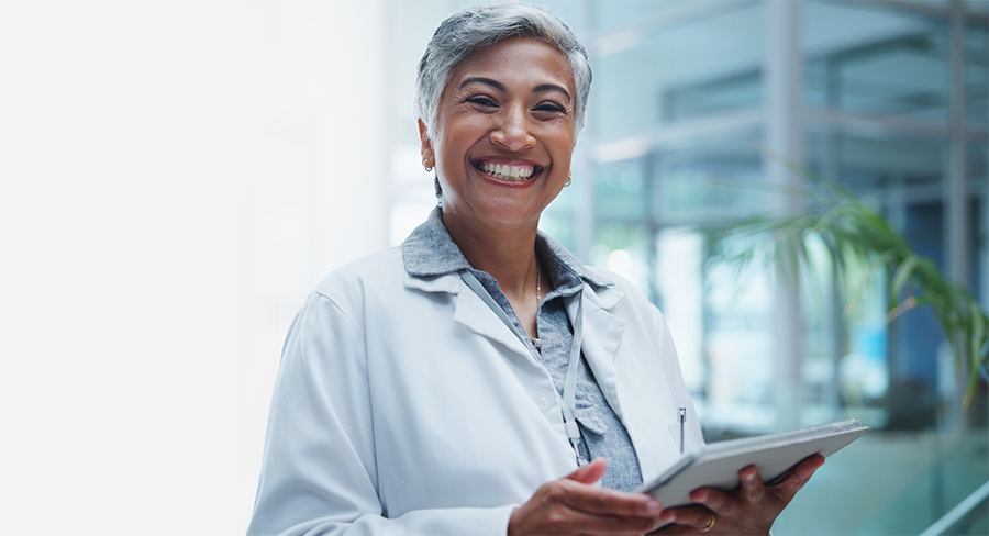 medical worker with tablet